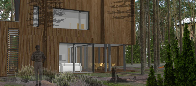 architektoniczny projekt budowlany domu z drewnianą elewacją